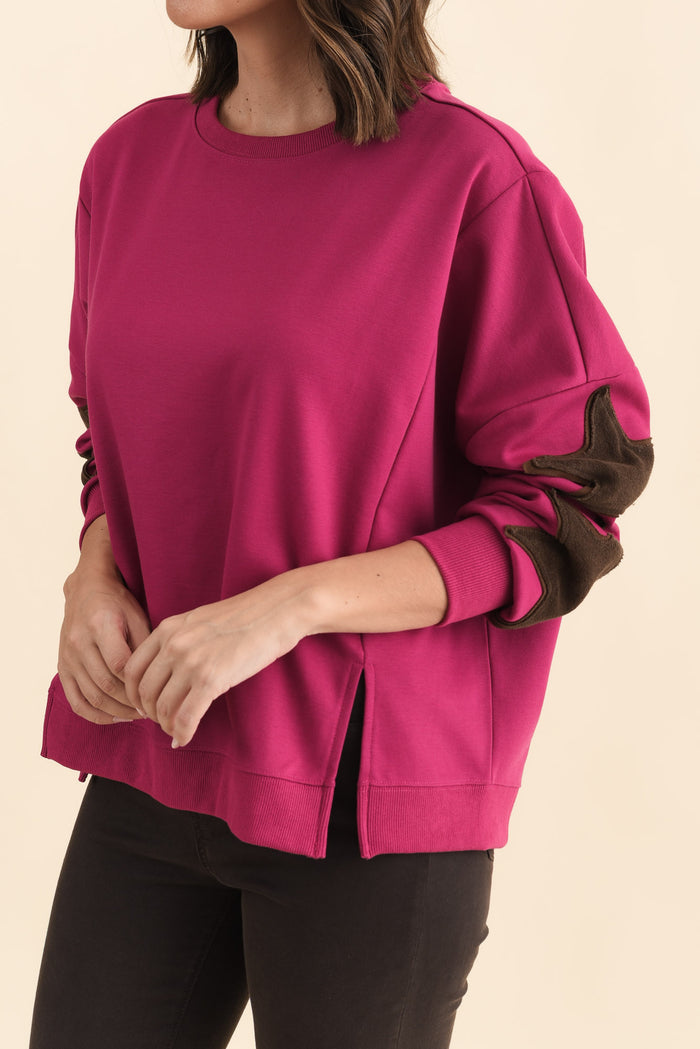 Saskia Hot Pink Cotton Blend Sweatshirt,Brunette model,alt text|model:MJ