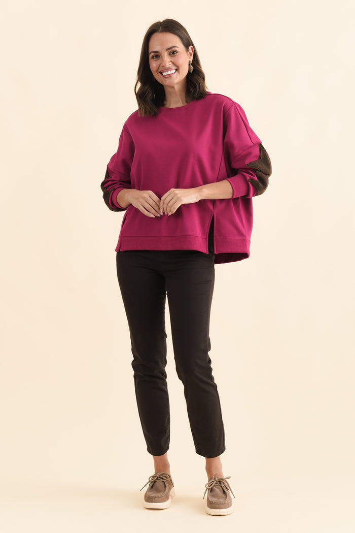 Saskia Hot Pink Cotton Blend Sweatshirt,Brunette model,alt text|model:MJ
