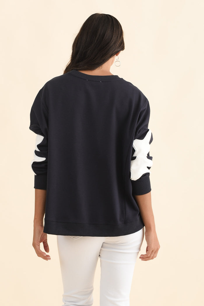 Saskia Navy Cotton Blend Sweatshirt,Brunette model,alt text|model:Brontie