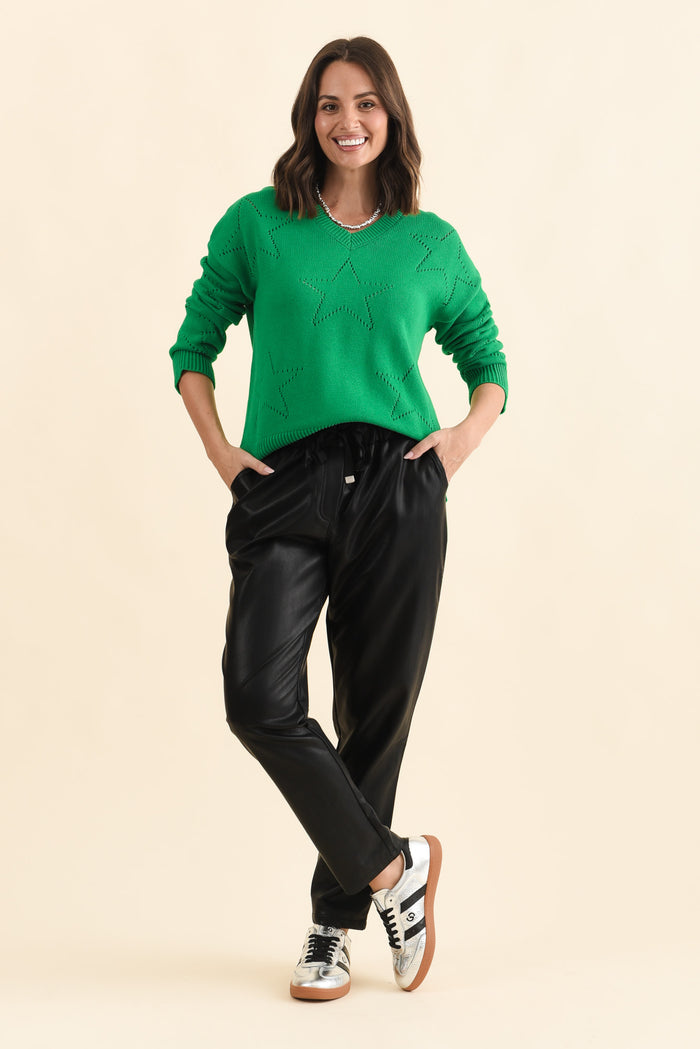 Selene Green Star Cotton Jumper,Brunette model,alt text|model:MJ