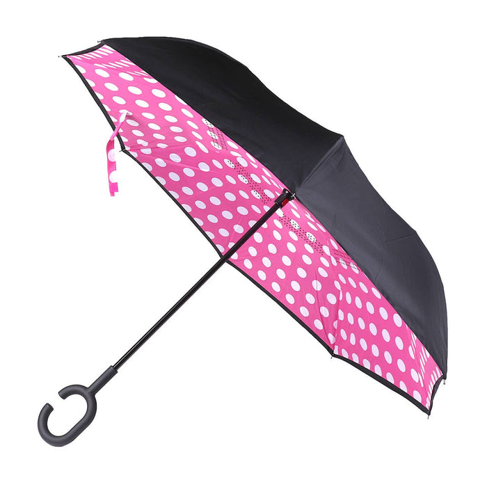 SELINI Pink Big Polka Dot Double Layer Inverted Umbrella - UM18063