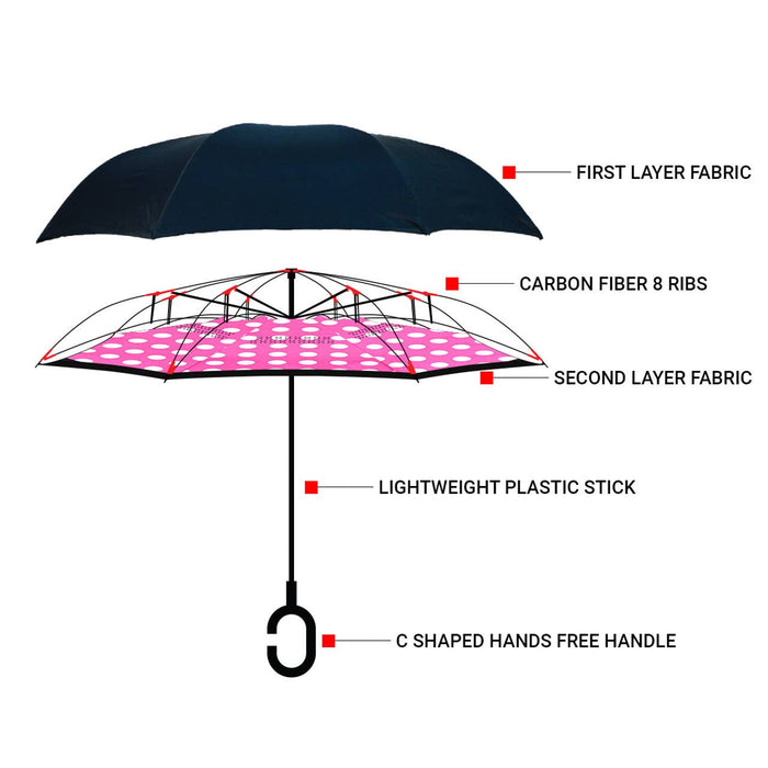 SELINI Pink Big Polka Dot Double Layer Inverted Umbrella - UM18063