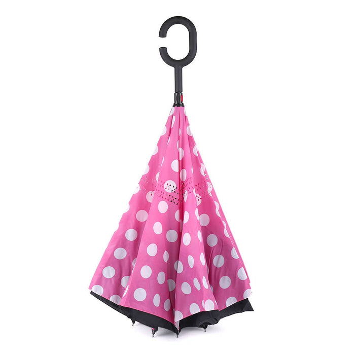 SELINI Pink Big Polka Dot Double Layer Inverted Umbrella - UM18063
