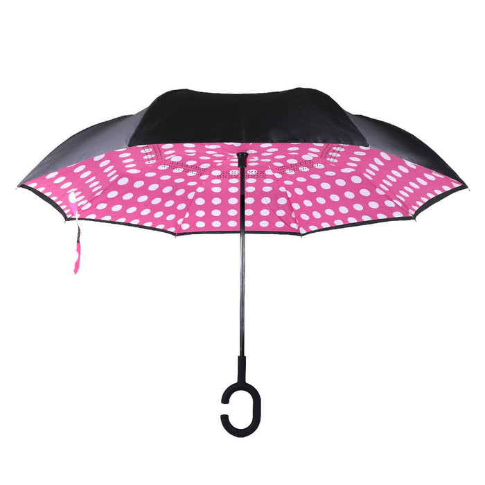 SELINI Pink Big Polka Dot Double Layer Inverted Umbrella - UM18063