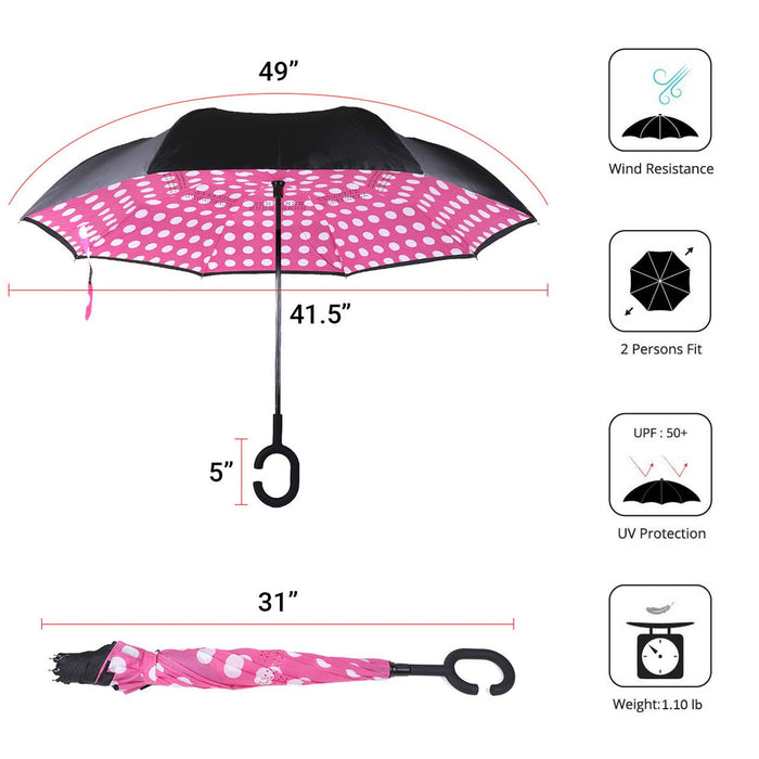 SELINI Pink Big Polka Dot Double Layer Inverted Umbrella - UM18063