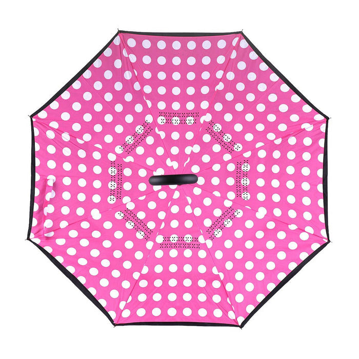 SELINI Pink Big Polka Dot Double Layer Inverted Umbrella - UM18063