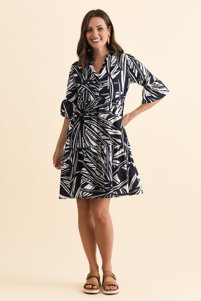 Senna Navy Burst Cotton Dress,Brunette model,alt text|model:MJ