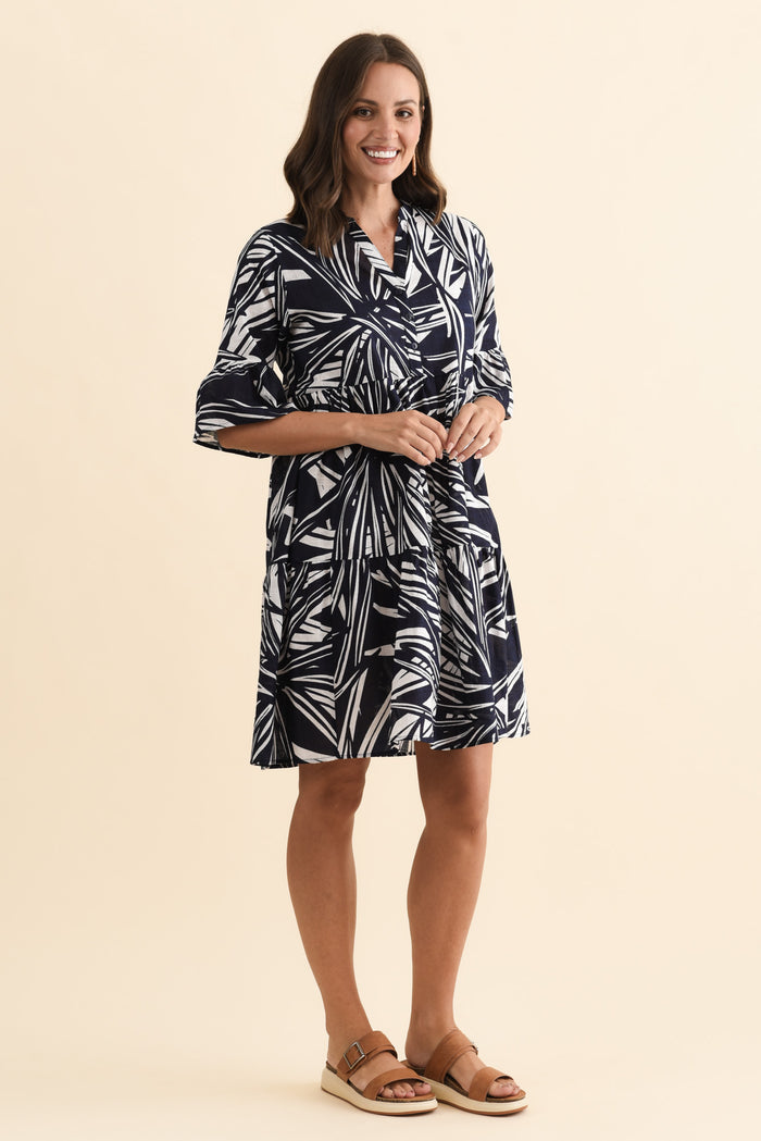 Senna Navy Burst Cotton Dress,Brunette model,alt text|model:MJ