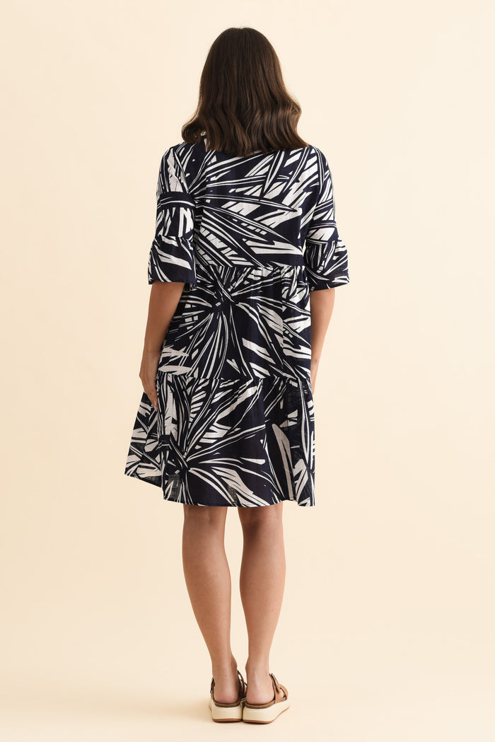 Senna Navy Burst Cotton Dress,Brunette model,alt text|model:MJ