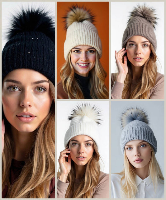 Sequin Knit Beanie with Detachable Faux Fur Pom-Pom