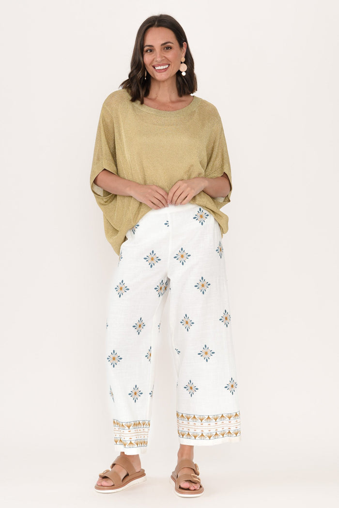 Sew Cream Geo Embroidered Pants,Brunette model,alt text|model:MJ