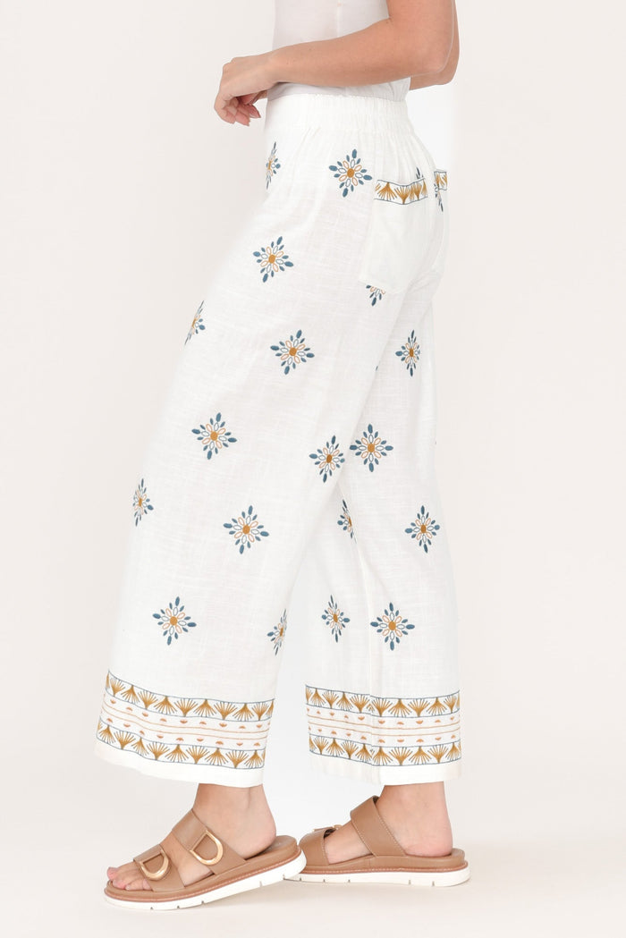Sew Cream Geo Embroidered Pants,Brunette model,alt text|model:MJ