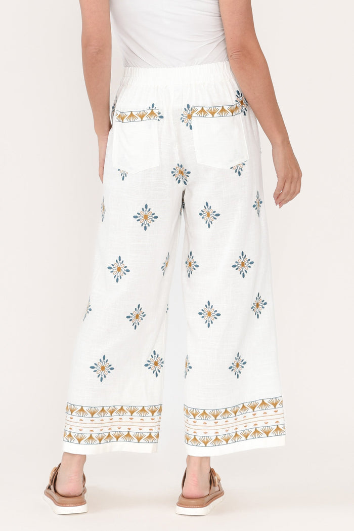 Sew Cream Geo Embroidered Pants,Brunette model,alt text|model:MJ