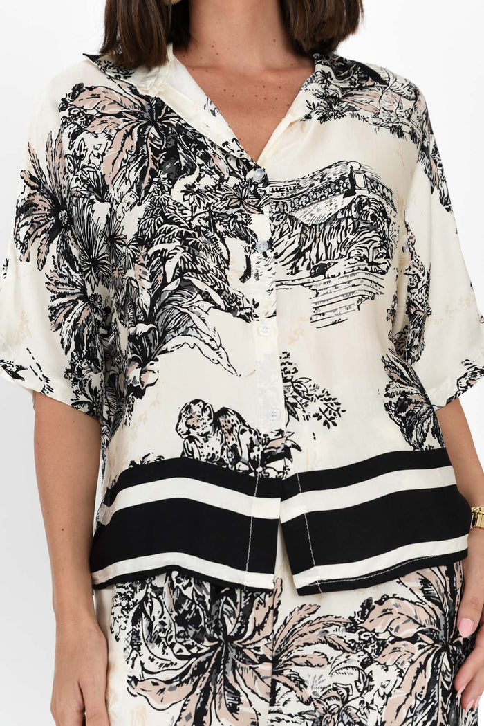 Sharon Natural Jungle Collared Shirt,Brunette model,alt text|model:MJ