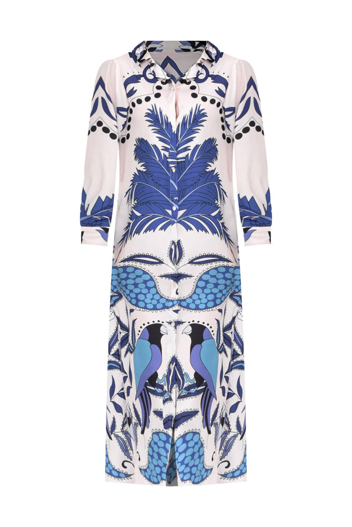 Shayli Blue Tropical Shirt Dress,ghost-mani