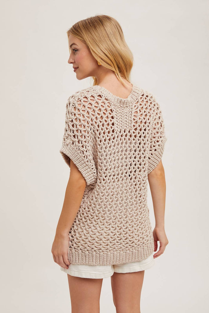 SHEER FISHNET KNIT PULLOVER TOP