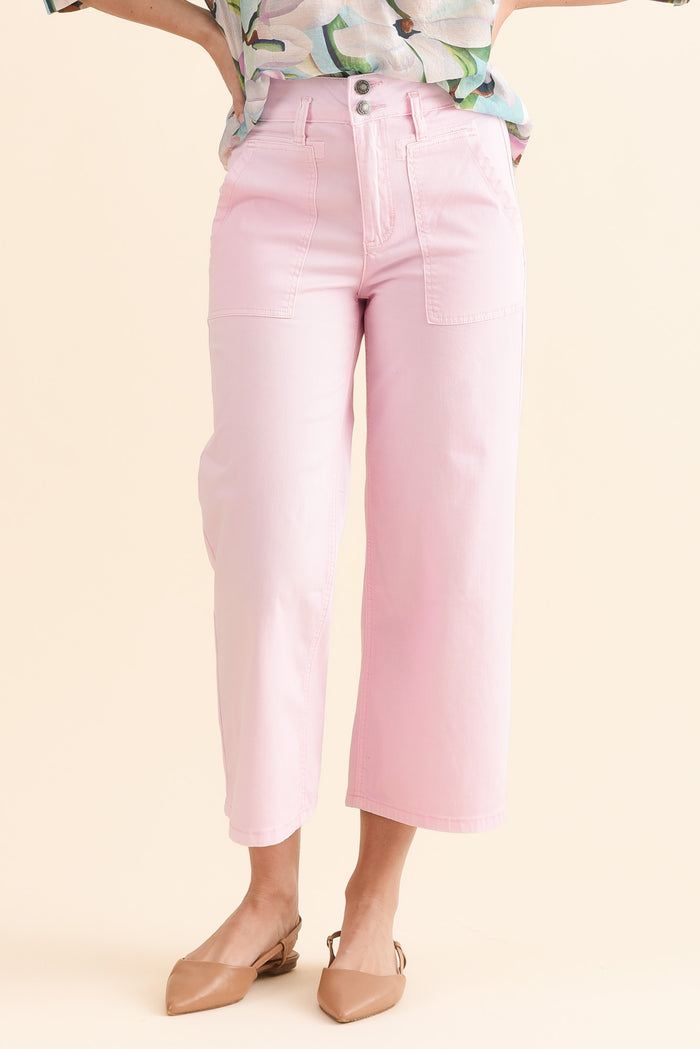 Sheridan Pink Cropped Jeans,Front,Brunette model,alt text|model:MJ