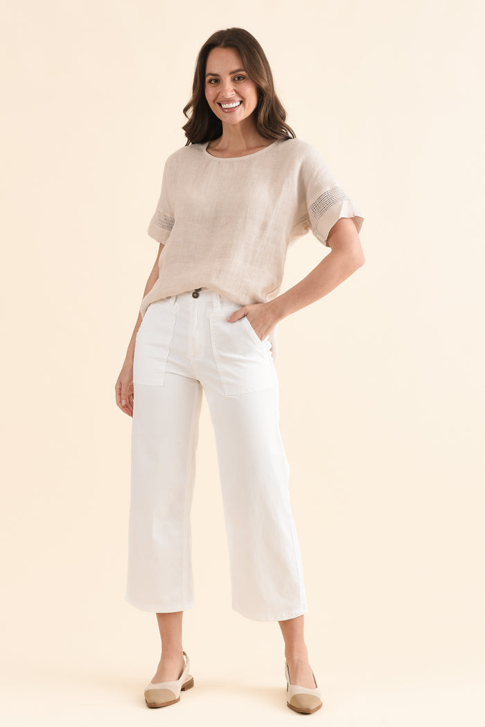 Sheridan White Cropped Jeans,Full Body,Brunette model,alt text|model:MJ