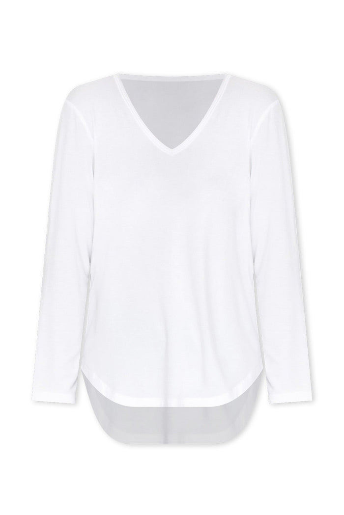 Sia White Bamboo V Neck Top,ghost-mani