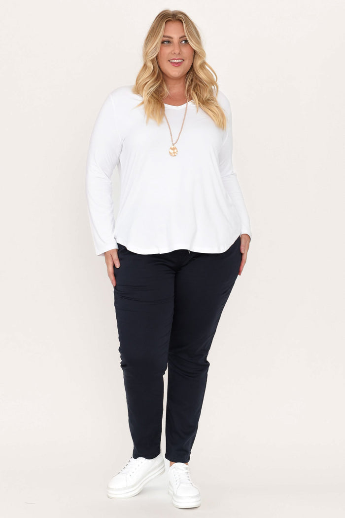Sia White Bamboo V Neck Top,Blonde model,alt text|model:Caitlin