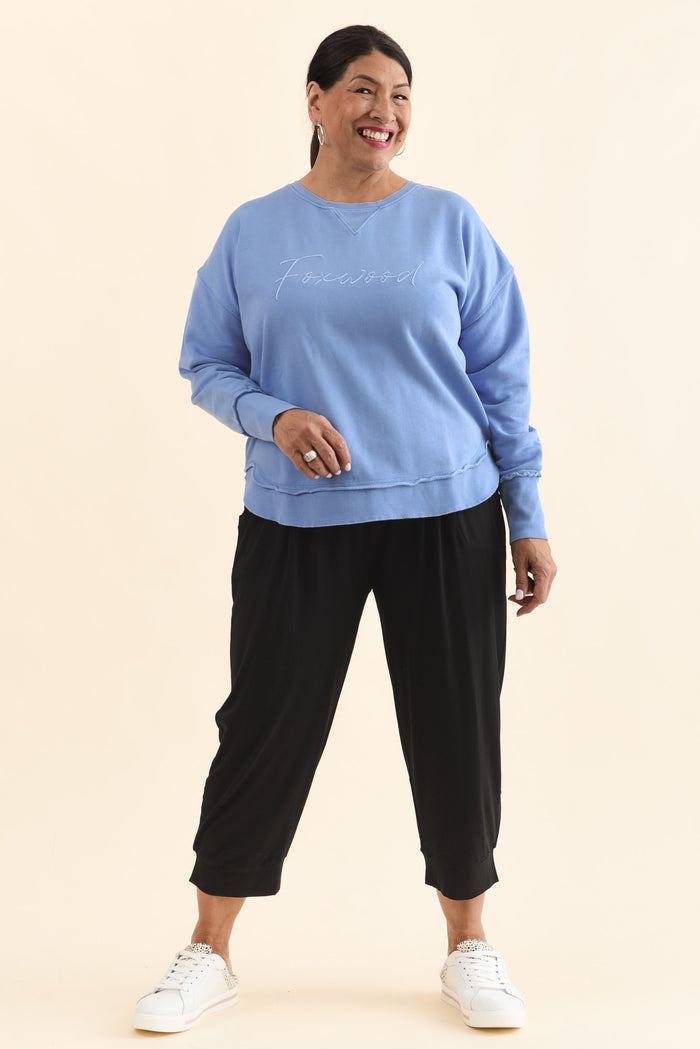 Signature Blue Cotton Crewneck Sweatshirt,Full Body,Brunette model,alt text|model:Pilita