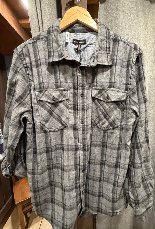 SILVER PLAID BUTTON DOWN SHIRT