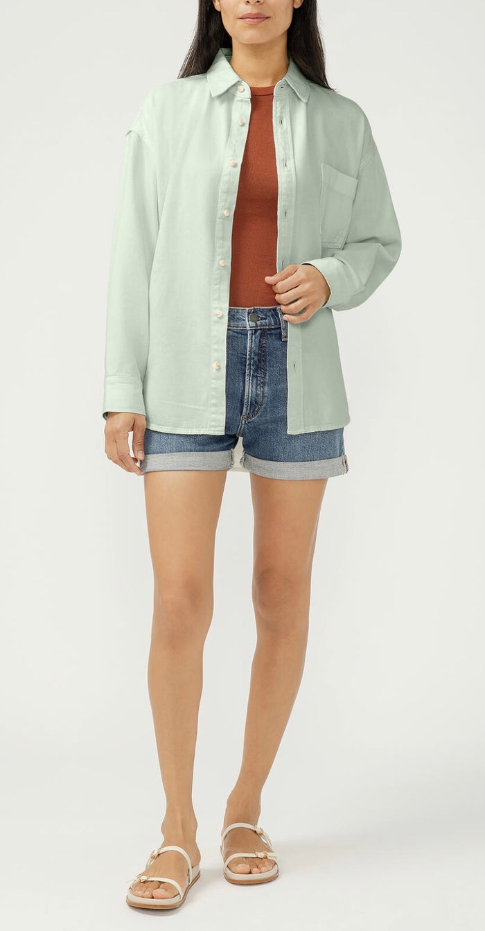SILVER Relaxed Button-Up Beach Shirt -SAGE GREEN