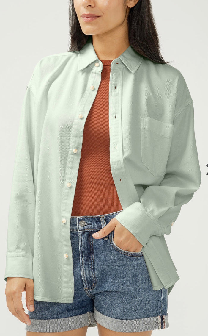 SILVER Relaxed Button-Up Beach Shirt -SAGE GREEN