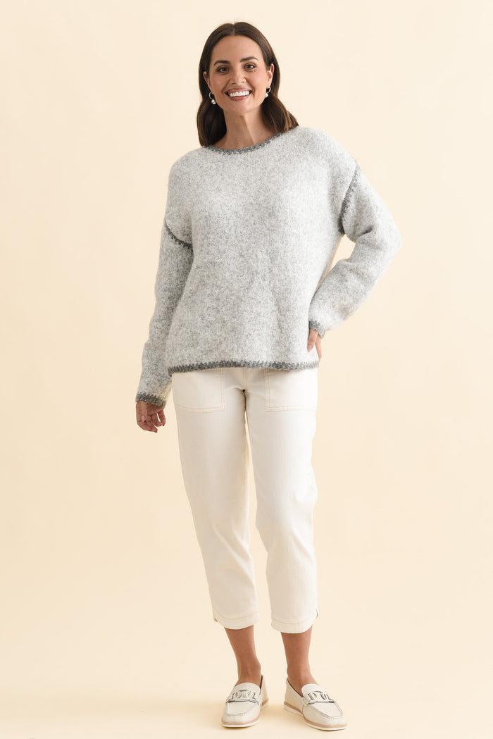 Simba Grey Contrast Knit Jumper,Brunette model,alt text|model:MJ