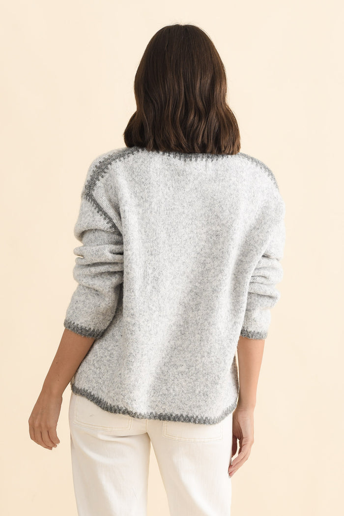 Simba Grey Contrast Knit Jumper,Brunette model,alt text|model:MJ