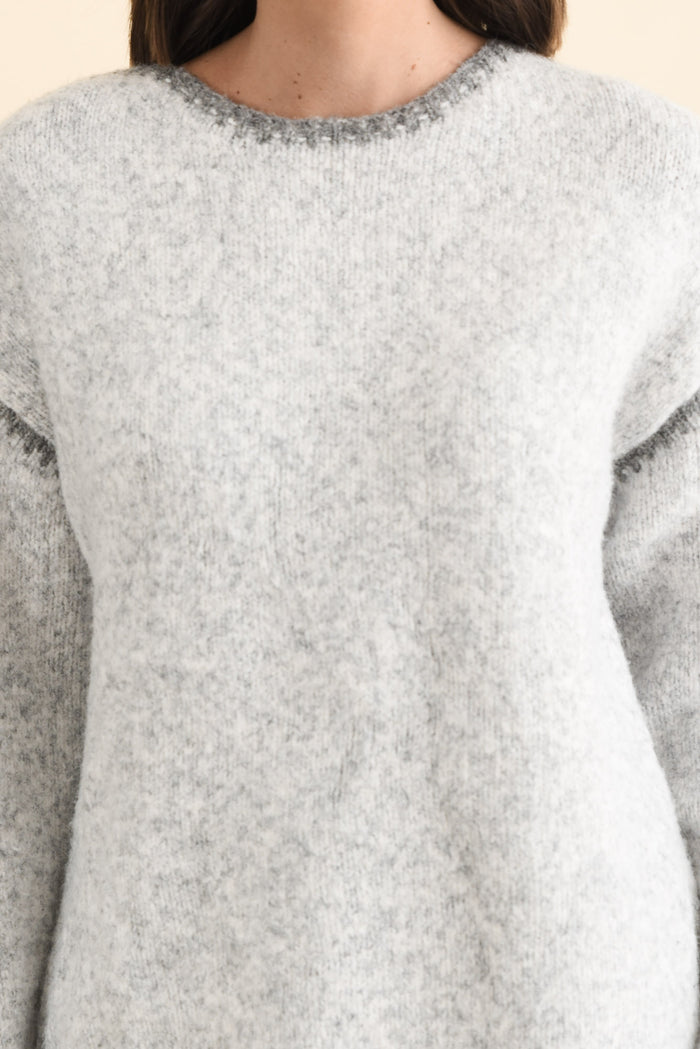 Simba Grey Contrast Knit Jumper,Brunette model,alt text|model:MJ