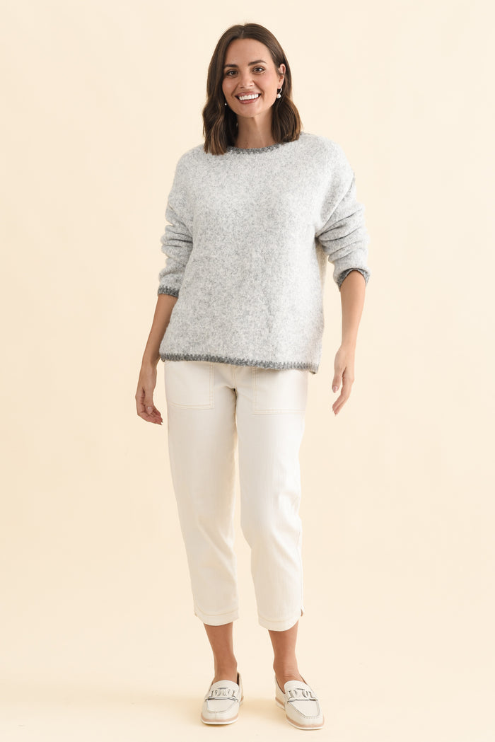 Simba Grey Contrast Knit Jumper,Brunette model,alt text|model:MJ