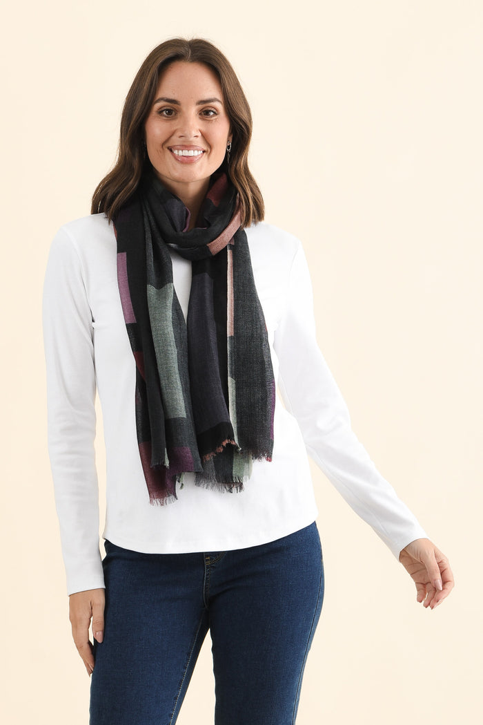 Simona Navy Geo Merino Wool Scarf