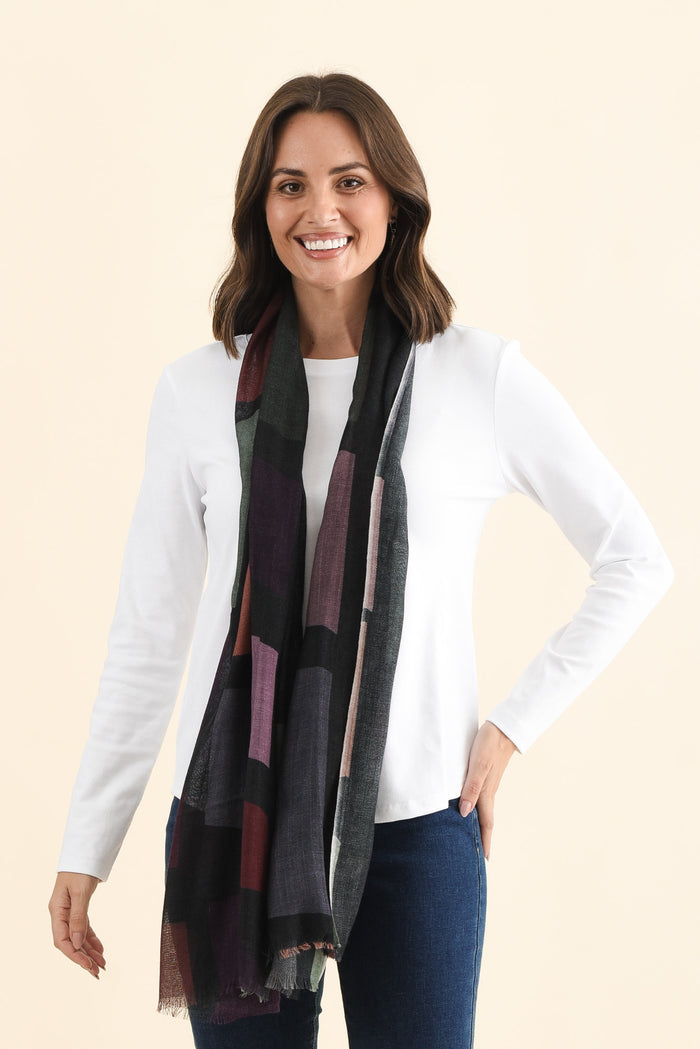 Simona Navy Geo Merino Wool Scarf