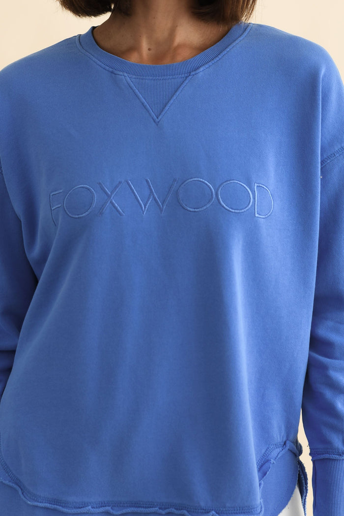 Simplified Cobalt Cotton Crewneck Sweatshirt,Brunette model,alt text|model:Cara