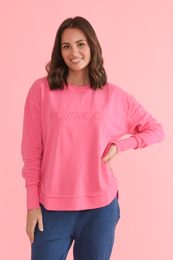 Simplified Pink Cotton Crewneck Sweatshirt,Lifestyle