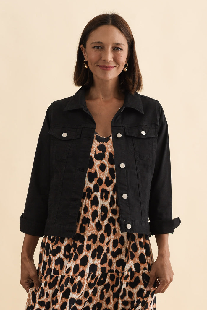 Siobhan Black Stretch Jacket,Brunette model,alt text|model:Cara