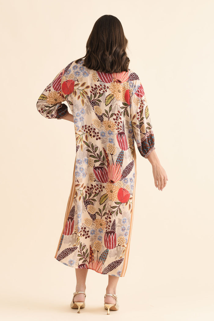 Sira Orange Garden Shirt Dress,Back,Brunette model,alt text|model:MJ