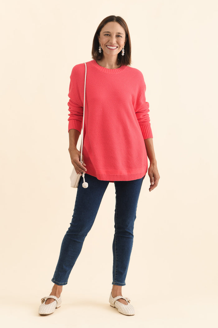 Skylar Coral Cotton Blend Knit Jumper,Brunette model,alt text|model:Cara