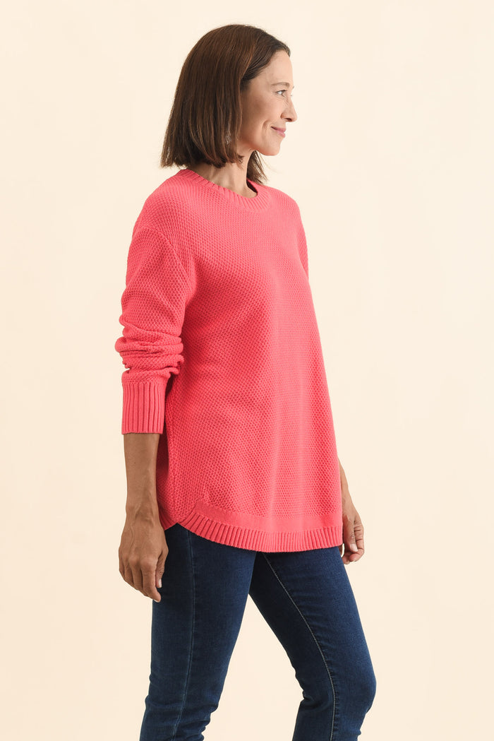 Skylar Coral Cotton Blend Knit Jumper,Brunette model,alt text|model:Cara