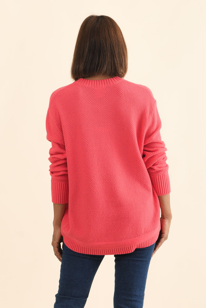 Skylar Coral Cotton Blend Knit Jumper,Brunette model,alt text|model:Cara