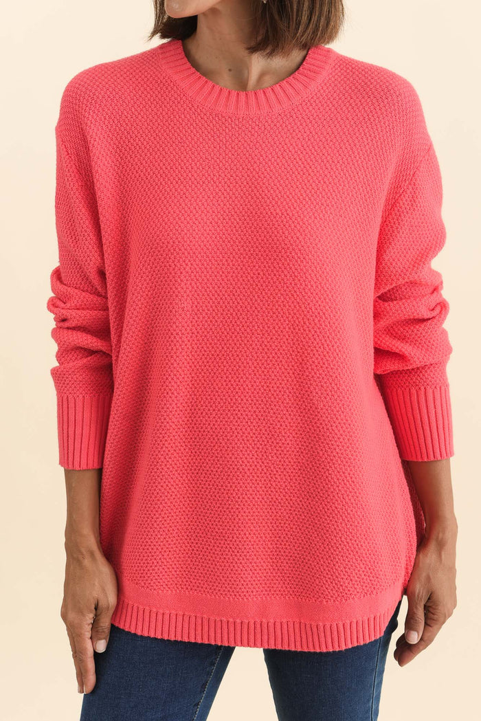 Skylar Coral Cotton Blend Knit Jumper,Brunette model,alt text|model:Cara