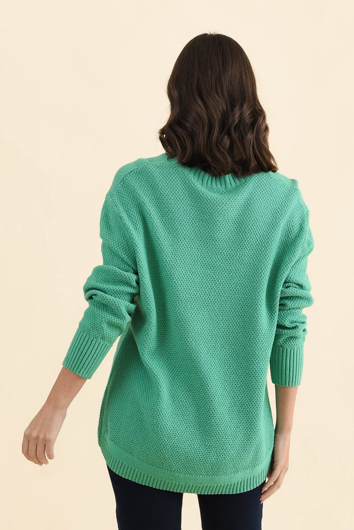 Skylar Green Cotton Blend Knit Jumper,Back,Brunette model,alt text|model:MJ