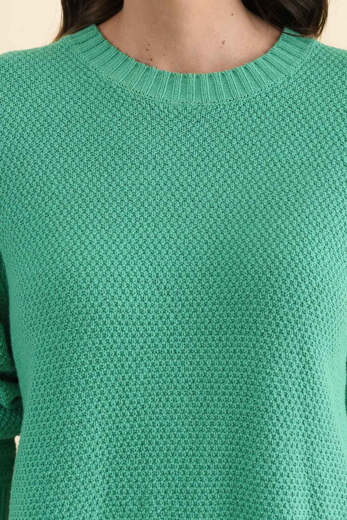 Skylar Green Cotton Blend Knit Jumper,Detail,Brunette model,alt text|model:MJ