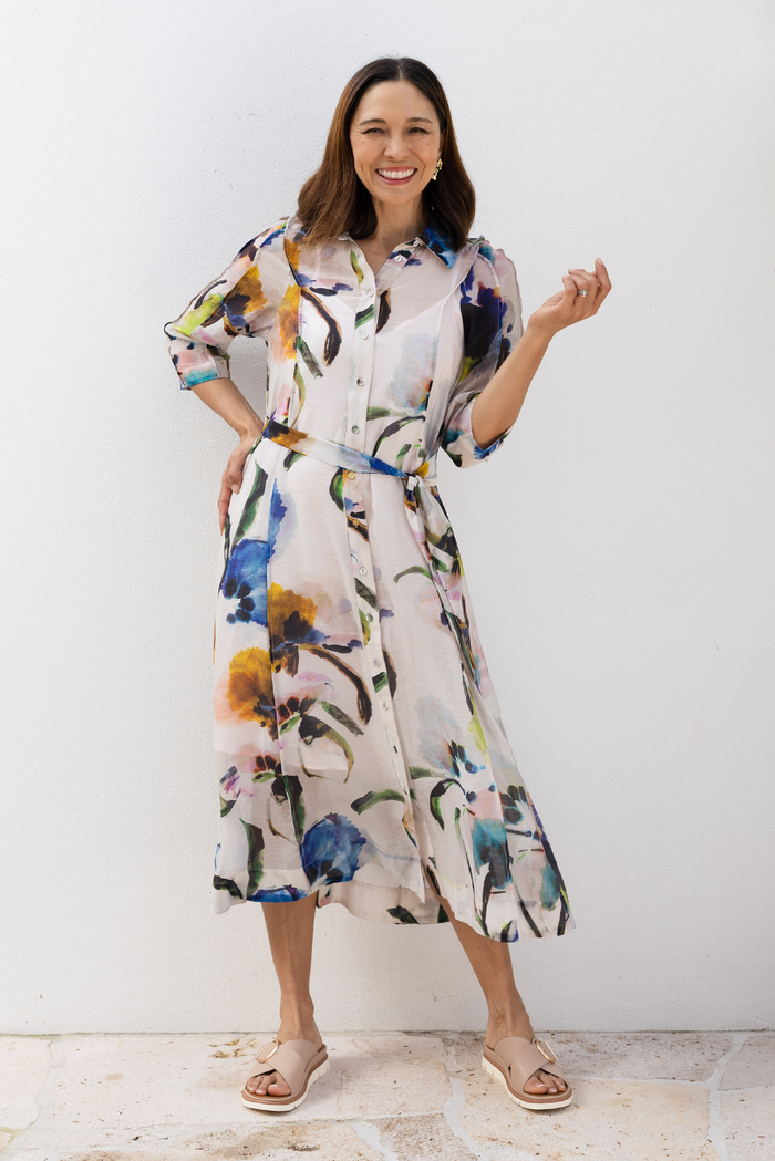 Soiree Blue Floral Shirt Dress,Lifestyle