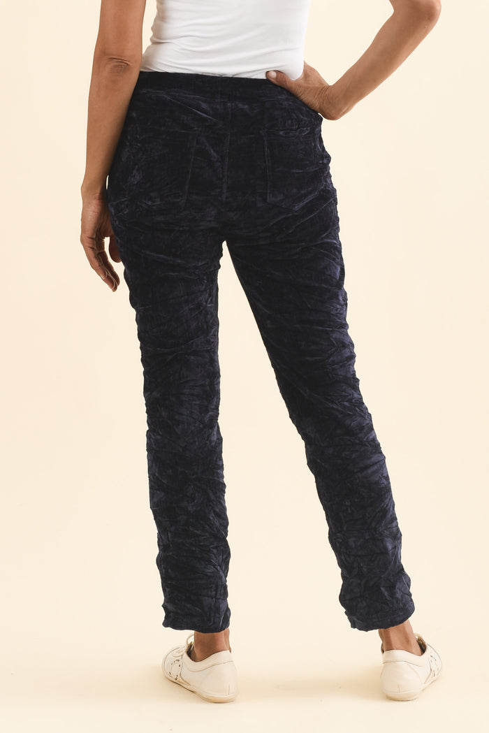 Soleil Navy Drawstring Pants,Brunette model,alt text|model:Cara