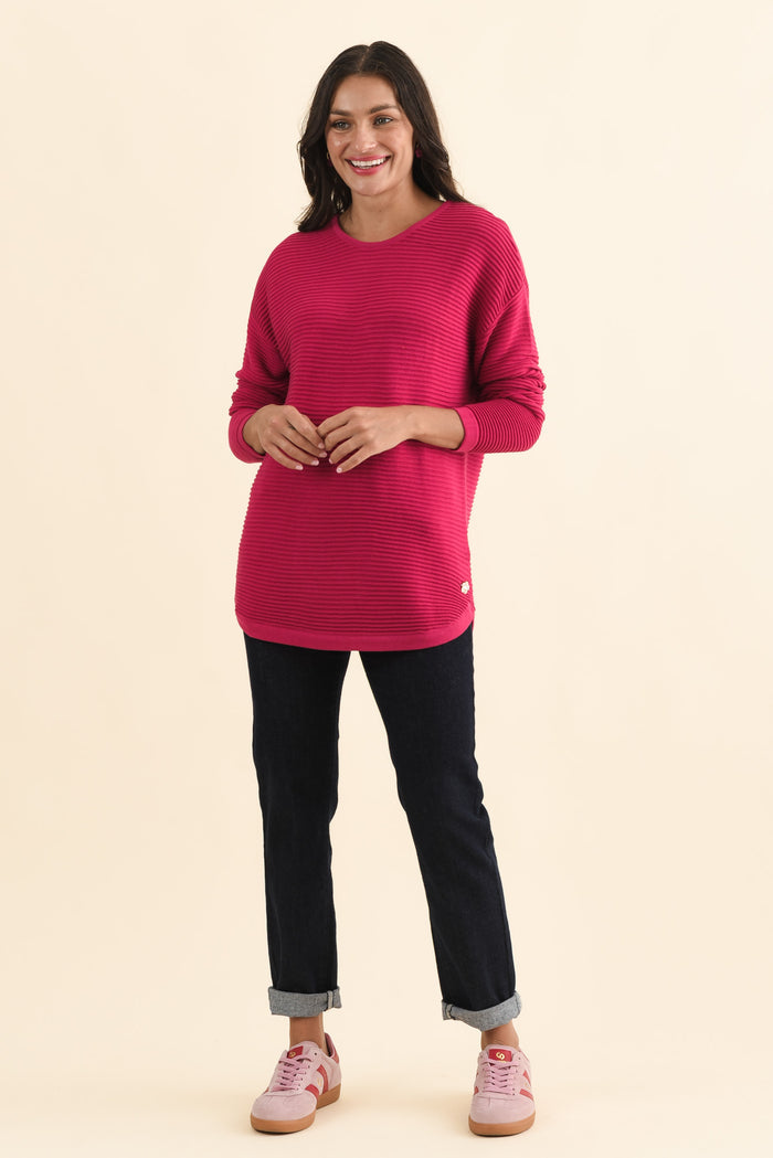 Somer Hot Pink Organic Cotton Knit Jumper,Brunette model,alt text|model:Brontie