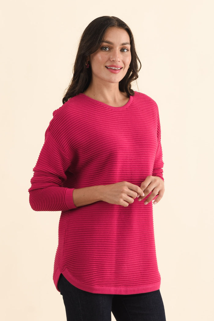 Somer Hot Pink Organic Cotton Knit Jumper,Brunette model,alt text|model:Brontie