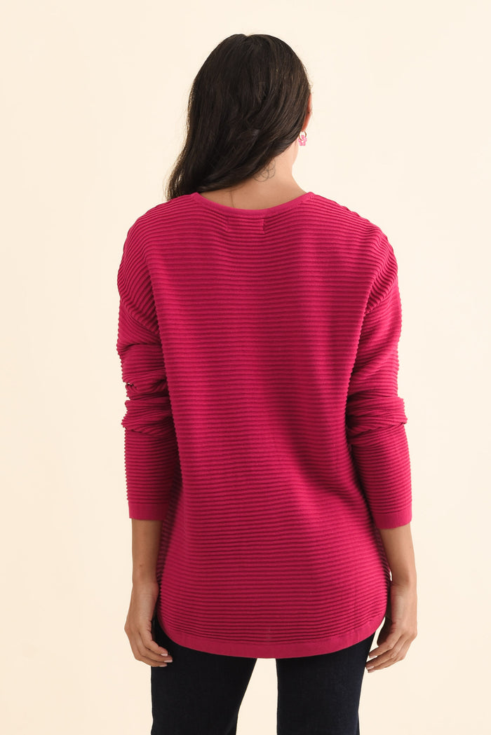 Somer Hot Pink Organic Cotton Knit Jumper,Brunette model,alt text|model:Brontie