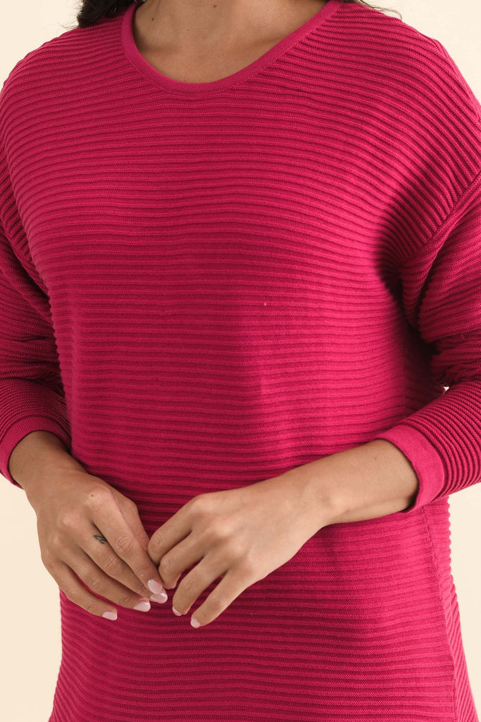 Somer Hot Pink Organic Cotton Knit Jumper,Brunette model,alt text|model:Brontie